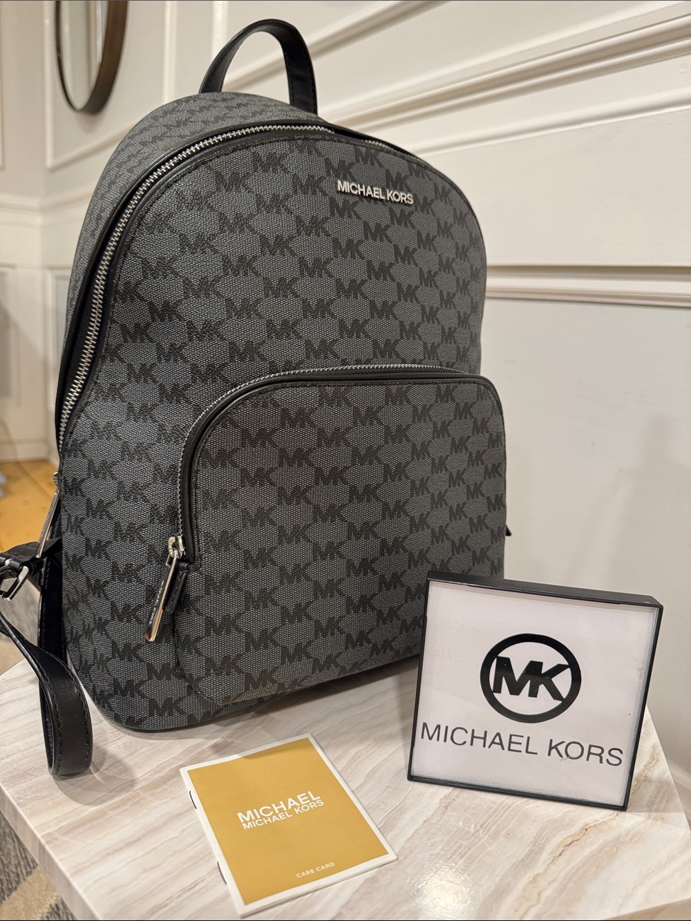 Michael Kors Bag Jet Set MK Logo Black Gray Backpack